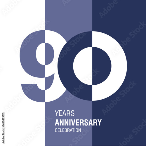 Anniversary logo design. Modern negative space set of numbers. 90 years blue combination colors and white vector illustration