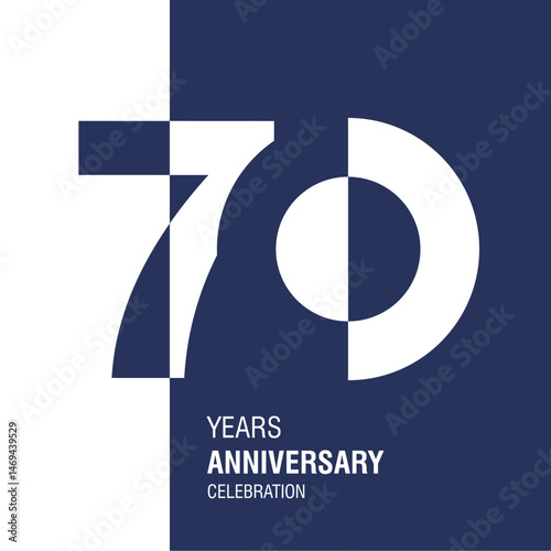 Anniversary logo design. Modern negative space set of numbers. 70 years blue white vector illustration