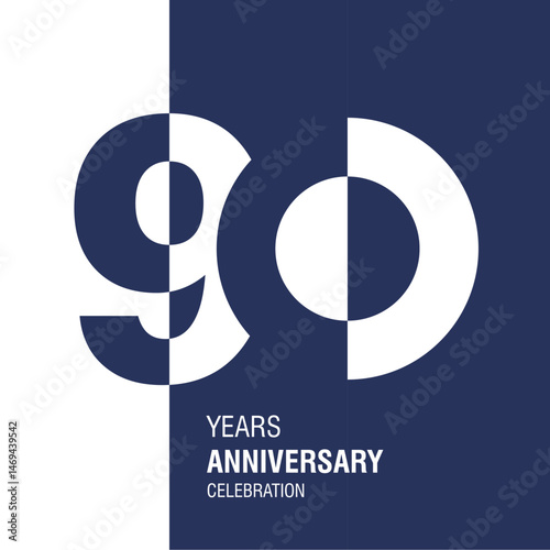 Anniversary logo design. Modern negative space set of numbers. 90 years blue white vector illustration