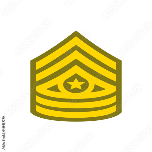 Illustration of a military rank insignia featuring gold chevron stripes and a central gold star emblem design