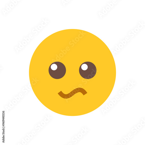 Yellow circular emoji with brown eyes and a squiggly mouth expressing a questioning expression look 99 char