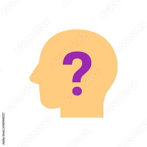 Illustration of a head silhouette with a purple question mark inside representing uncertainty and questions