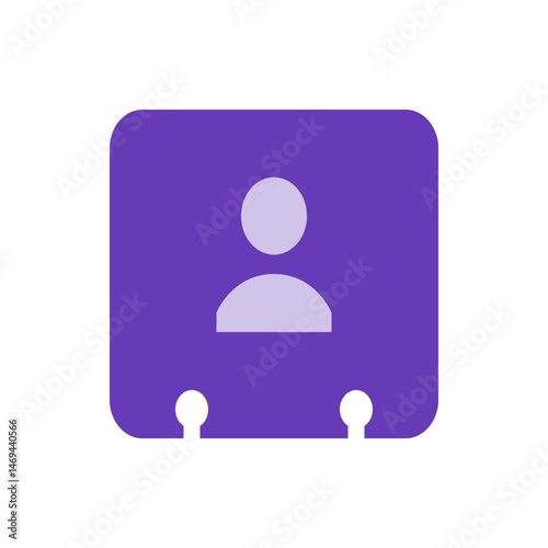 A purple rolodex card with a light purple person icon in the middle and white circles at the bottom edge
