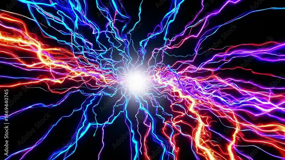 Dynamic neon energy burst with radiant electric currents and pulsating light