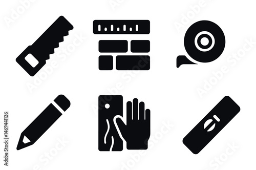 Construction tools solid icons set – filled, tools, building and diy symbols