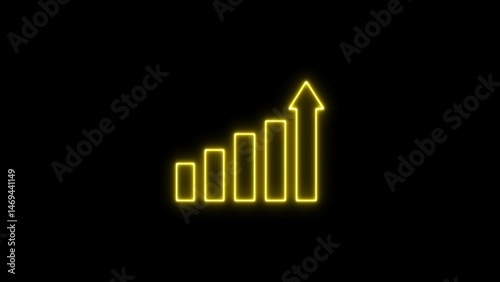 Neon green bar graph displayed sign. Business strategy, planning and digital marketing. Neon business graph icon on black background.