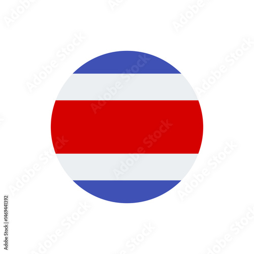 A circular costa rican flag with blue white and red stripes in a symmetrical and colorful design element