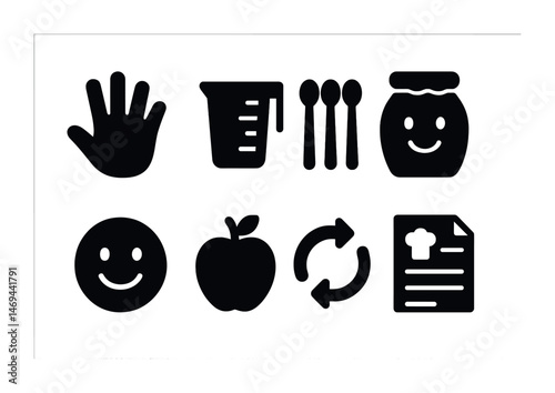 Cooking and kitchen solid icons set – filled, culinary, food preparation symbols