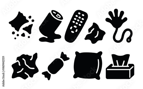 Recycling and waste solid icons set – trash, garbage, eco-friendly symbols