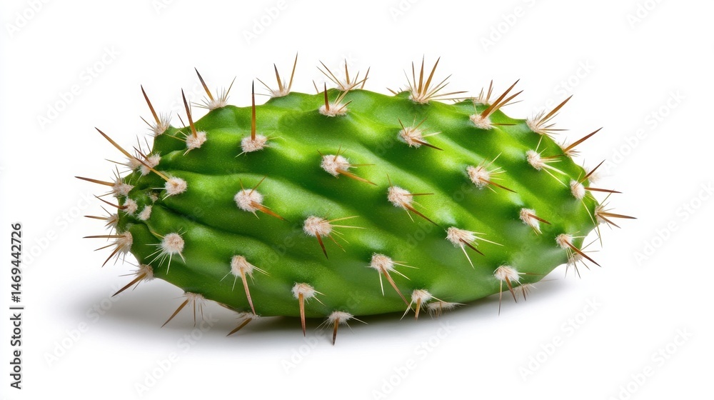 Fototapeta premium Vibrant Green Cactus with Prominent Spines on White Background