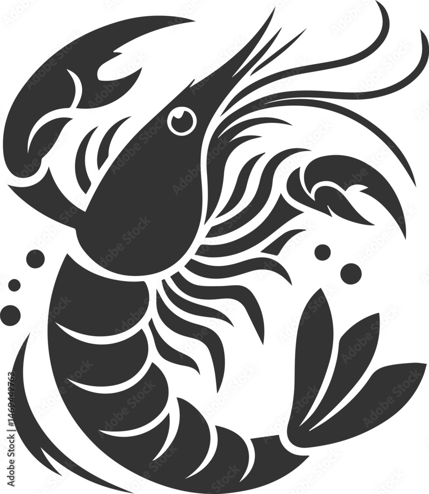Obraz premium Vector silhouette of a shrimp 