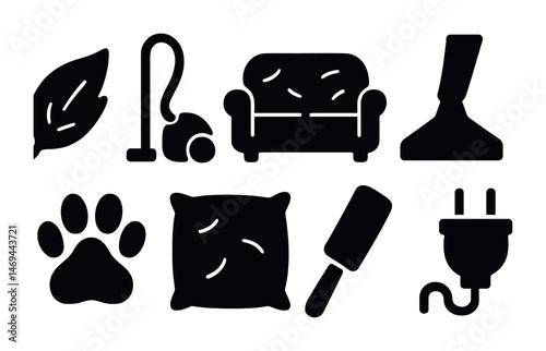 Home cleaning solid icons set – vacuum, cleaning, household symbols