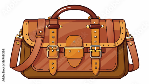 Brown Leather Handbag with Buckle Very beautiful white background