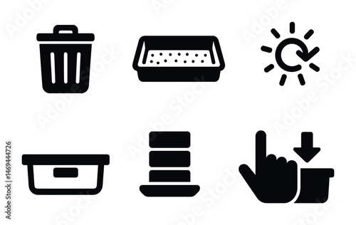 Recycling and waste management icons set - solid, silhouette, eco-friendly symbols