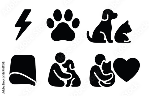 Pet and animal silhouette icons set – solid, filled, adoption and care symbols