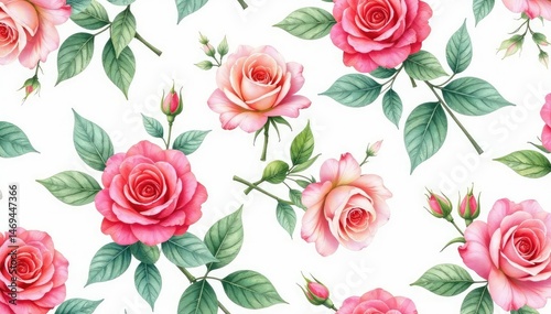 Wallpaper Mural Delicate watercolor roses and leaves, repeating seamlessly , texture, nature, background Torontodigital.ca