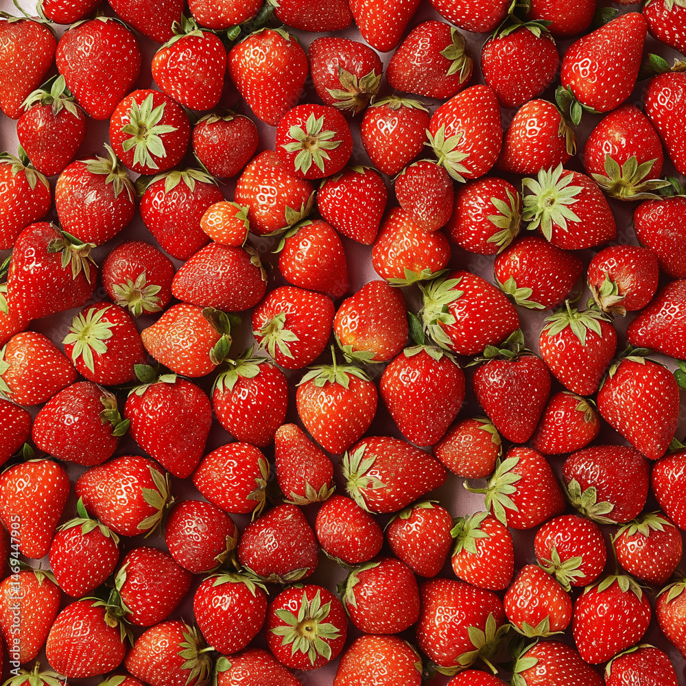 A vibrant display of juicy, ripe strawberries forms a delicious, colorful, and fresh pattern. Generative AI A vibrant display of juicy, ripe strawberries forms a delicious, colorful, and fresh pattern. Generative AI