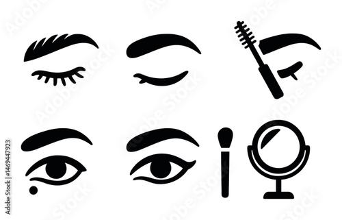 Beauty and makeup silhouette icons set – sleek, solid, cosmetic tools symbols