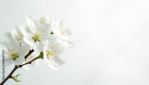 Delicate white flower blossoms on pure white background, clean, peaceful