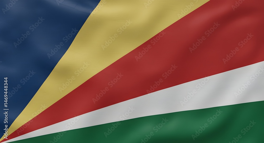 Obraz premium Seychelles Flag with Blue, Yellow, Red, White and Green Colors