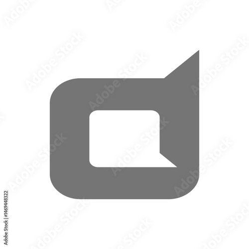 Gray abstract shape with rounded corners and a square opening and a pointed extension on the right side