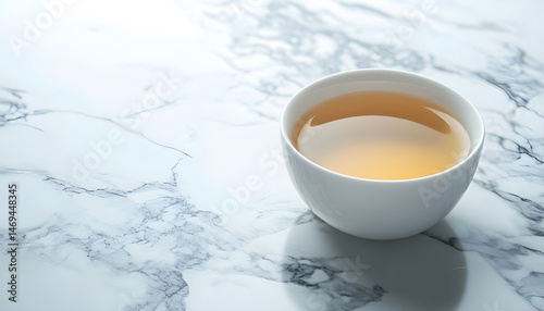 Obraz na płótnie Refreshing green tea in a cup on a marble table on a white background. Space for text w salonie