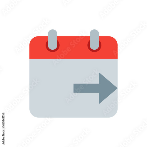 Red and gray calendar icon with a right arrow indicating the next event or date on a white background