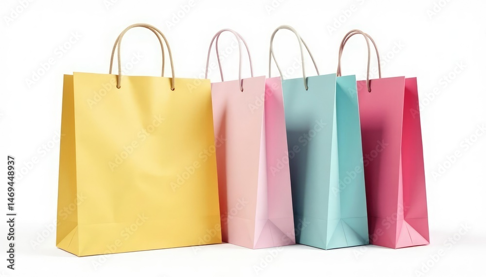 Empty paper shopping bag, isolated on white background , design, vertical, studio Empty paper shopping bag, isolated on white background , design, vertical, studio
