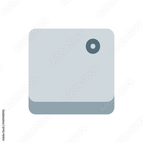 A simple illustration of a light gray rounded square with a darker gray circle in the upper right corner