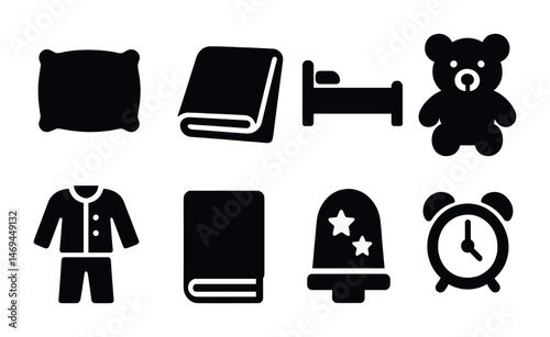 Sleep and bedtime silhouette icons set – solid, filled, rest and night symbols