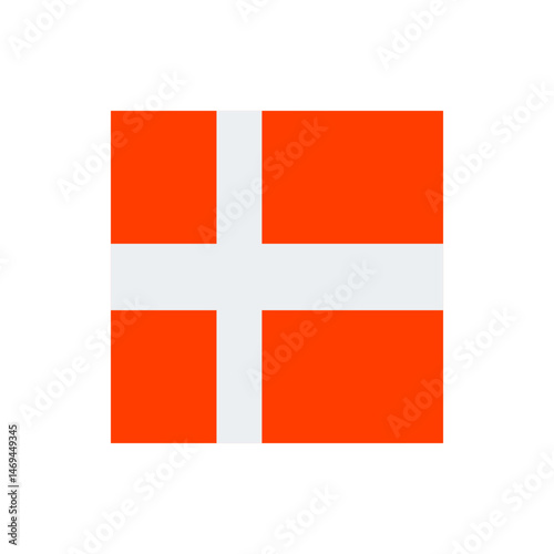 Illustration of a flag with a white nordic cross on a red background, centered and evenly distributed