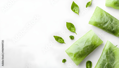 Obraz na płótnie Green beeswax food wraps on white background, top view. Banner design w salonie