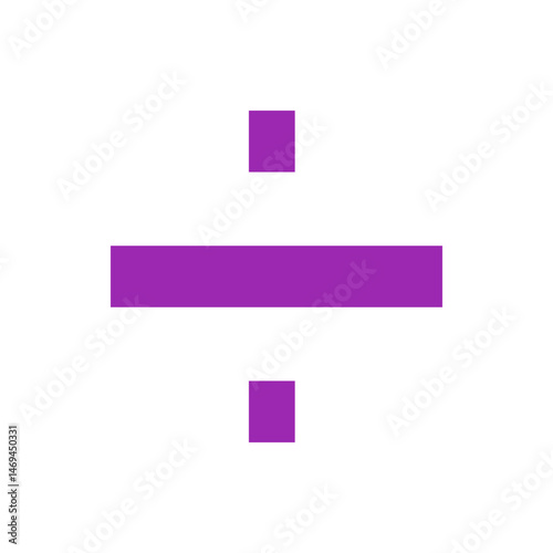 A purple division sign with a horizontal rectangle and two square dots on a white background design symbol