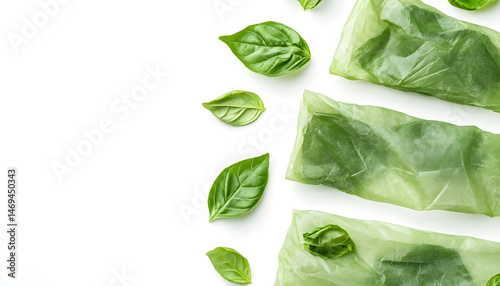 Obraz na płótnie Green beeswax food wraps on white background, top view. Banner design w salonie