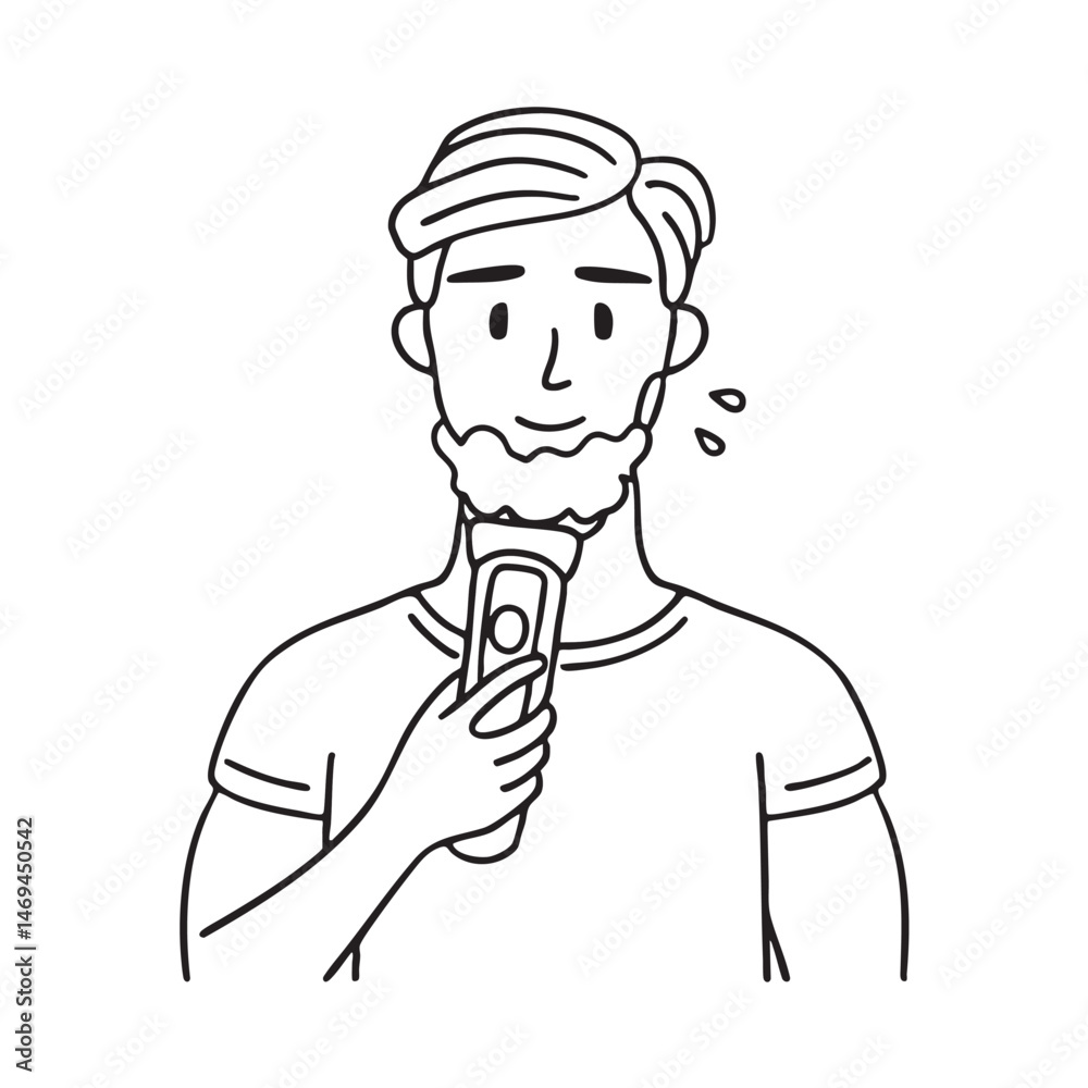A man holding an electric shaver with foam on his chin A man holding an electric shaver with foam on his chin