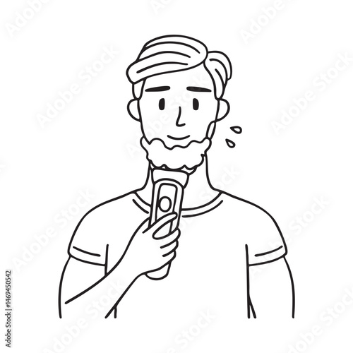 A man holding an electric shaver with foam on his chin