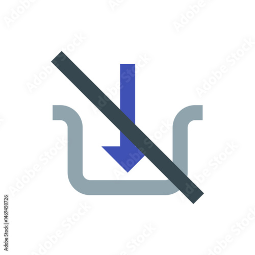 Download arrow into container with diagonal line indicating restriction of the download action symbol