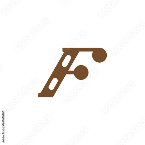 Stylized Brown F Letter Logo with Circuit-Inspired Elements