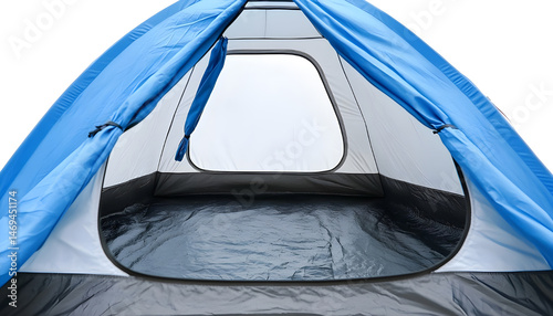 Obraz na płótnie Closeup of couple in camping tent on white background, view from inside w salonie