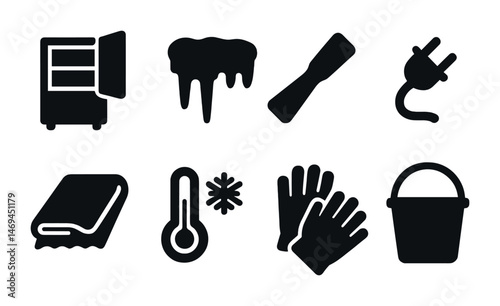 Winter essentials solid icons set – flat, filled, cold weather and seasonal symbols