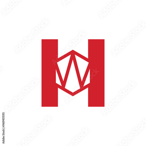 Bold red HM monogram logo featuring a geometric, diamond-like central design within sharp letterforms. A striking, modern symbol perfect for fashion, construction, media, or high-impact branding.