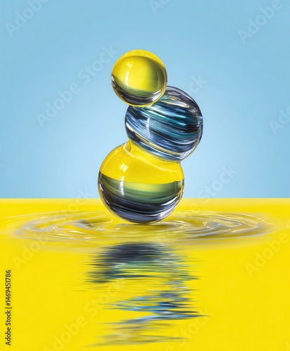 Abstract water glass spheres on colorful background