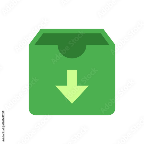 Illustration of a green inbox with an arrow pointing down indicating incoming mail or downloads action