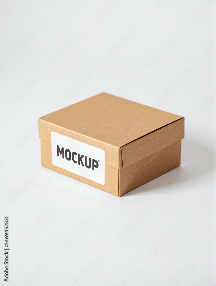 Fototapeta premium Simple cardboard box mockup. Minimalist design, clean lines. Ideal for presenting products. Modernity and conciseness in every detail.