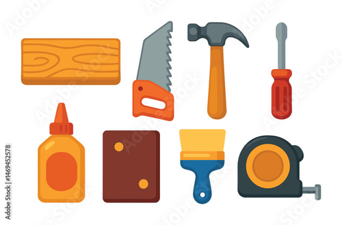 Carpentry and woodwork icons set – flat, solid, construction tools symbols