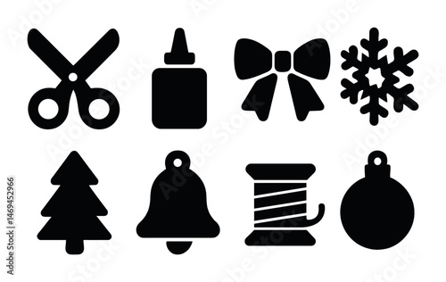 Christmas and holiday solid icons set – flat, filled, festive and seasonal symbols