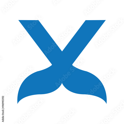 Creative abstract X logo in solid blue, combining sharp angles and a whale tail silhouette. Minimalist and ocean-inspired, this design is perfect for marine brands, eco-initiatives, or startups.