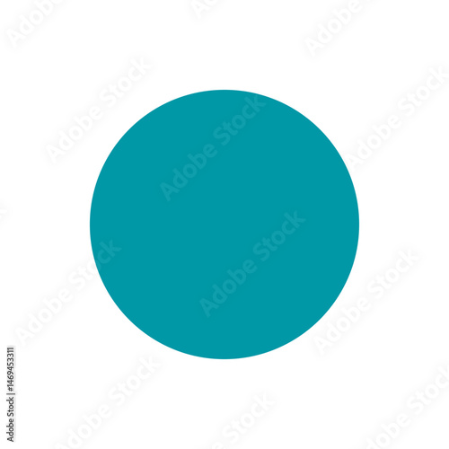 A teal circle dominates the frame creating a simple yet striking visual element against white background