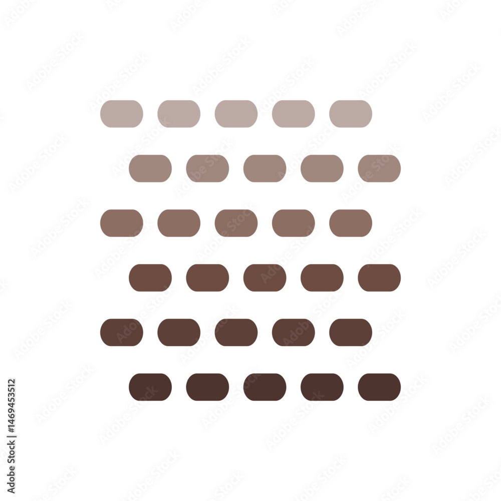 Rows of rounded rectangles in shades of brown from light to dark on a white background arranged neatly Rows of rounded rectangles in shades of brown from light to dark on a white background arranged neatly
