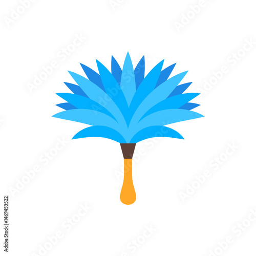 Illustration of a blue feather duster with a brown handle and a yellow grip on a white background
